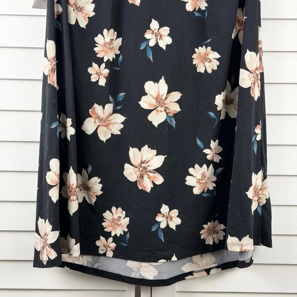 French Grey Melcy Brushed Knit Dress XL Black Floral High Neck NEW
